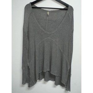 Free People Womens Sunset Park Thermal Knit Gray Top Size S Oversized Distressed